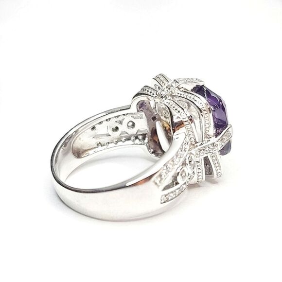 Cushion Cut Tanzanite Split Shank & Split Gallery Statement Ring | Size 8 - Picture 8 of 15